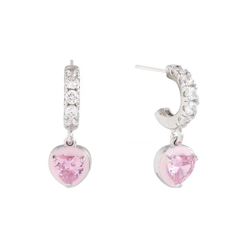 Pink heart pendant earrings