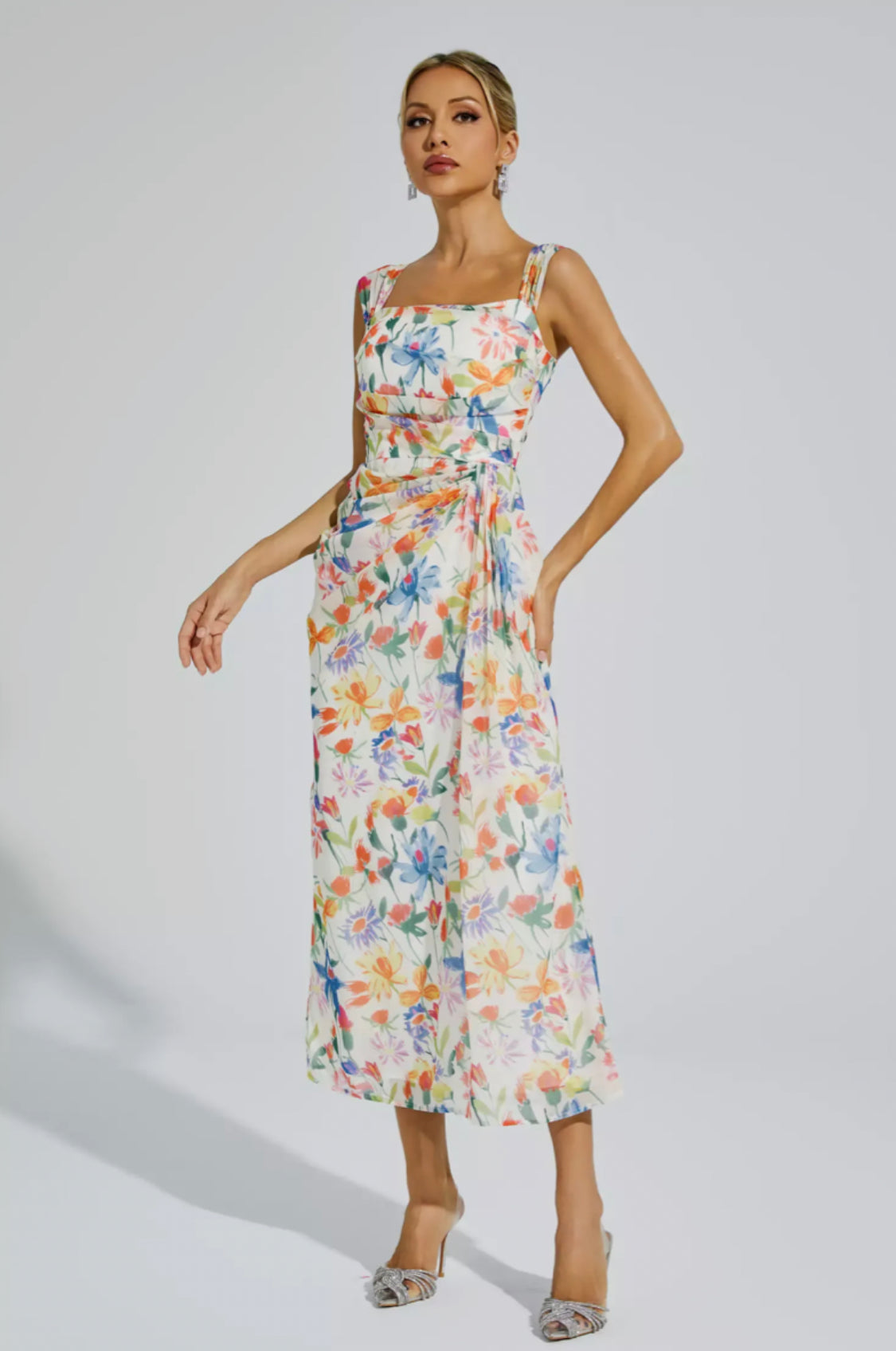 Debby orange floral maxi dress