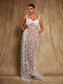 Flower white mesh maxi dress