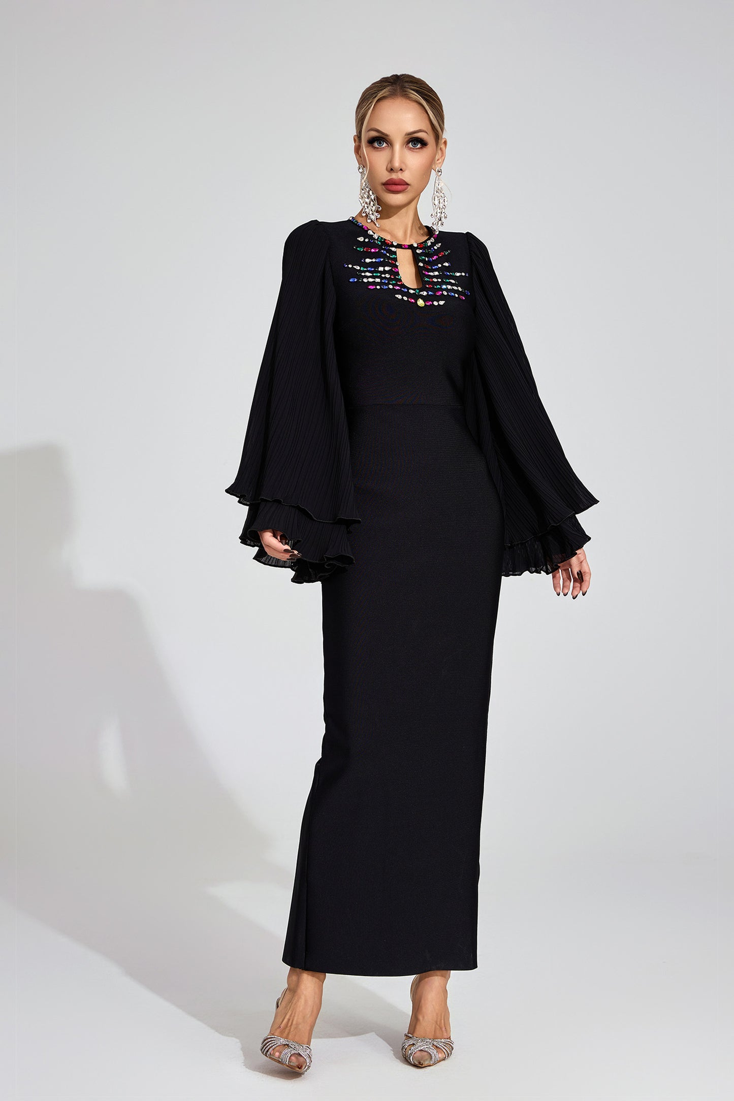 Seraphina Bell Sleeve Rhinestone Gown
