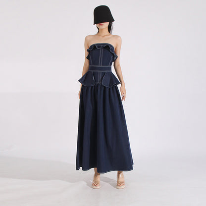 Strapless denim maxi dress