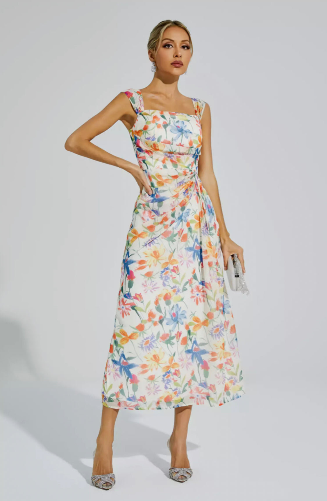 Debby orange floral maxi dress