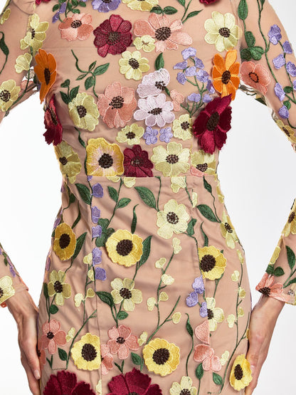 Soleil Bloom Flower Embroidered Midi Dress