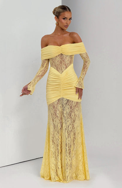 Amaya Ruched Lace Gown
