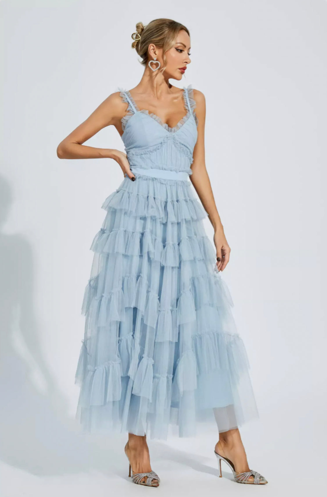 Prie blue mesh maxi dress