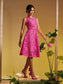 Briana pink belted midi dress