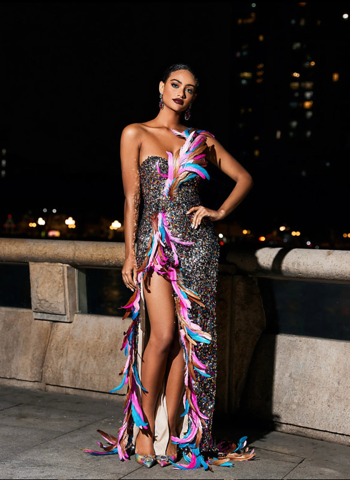 Feather|sequin maxi dress (8272080339182)