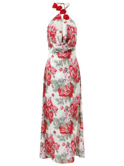 Rosa Flower Halter Maxi Dress