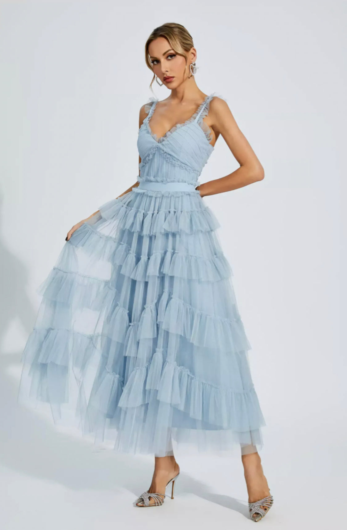 Prie blue mesh maxi dress