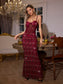 Red sequin fringe maxi dress