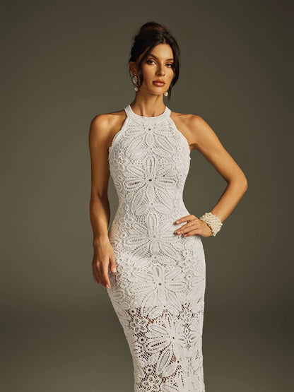 Ivory Bloom Crochet Midi Dress