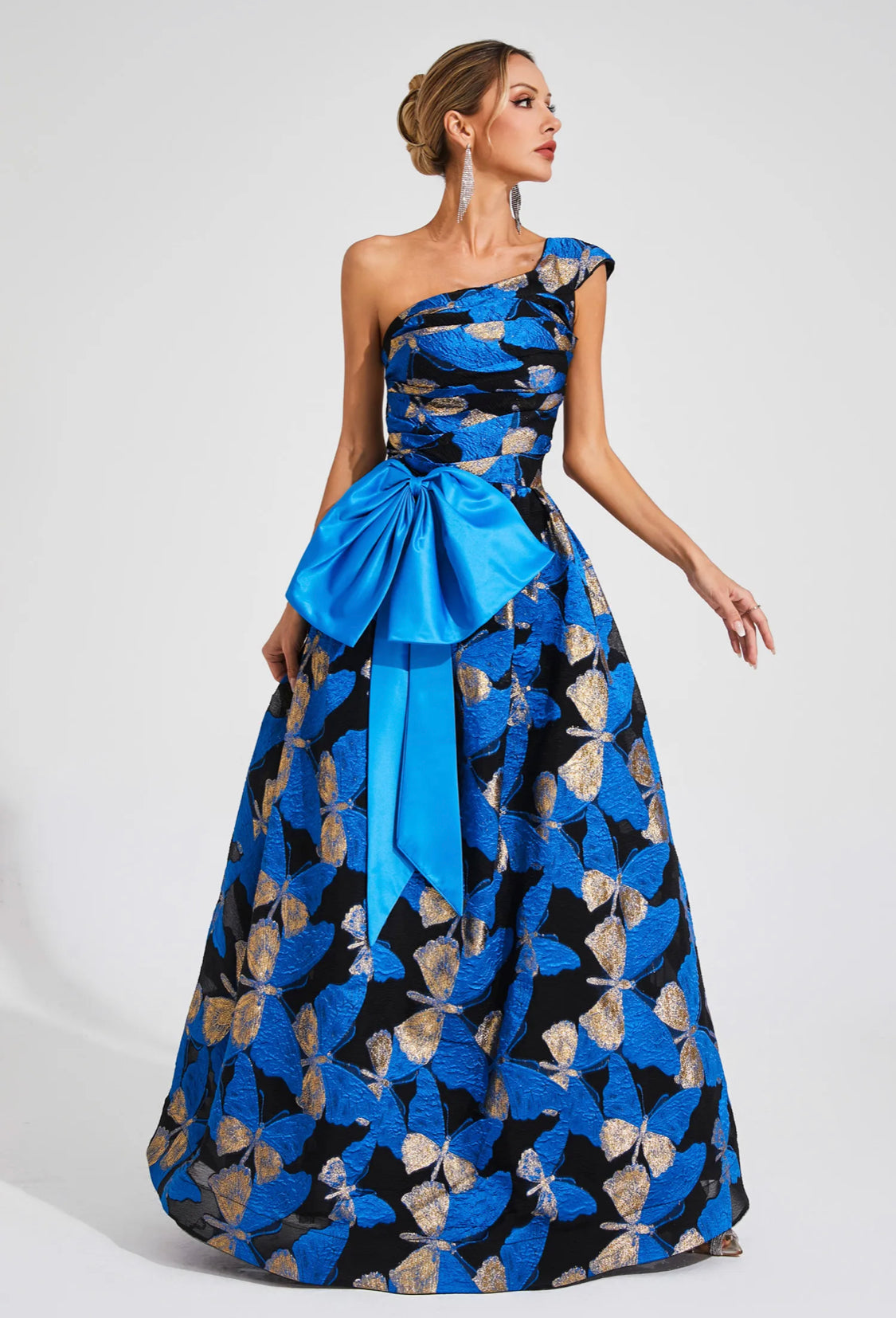 Blue Butterfly jacquard maxi dress