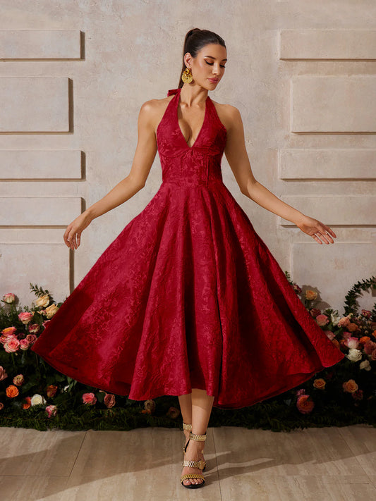 Rosalie Red Halter Midi Dress