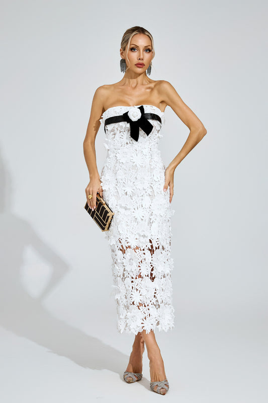 Camille Floral Appliqué Midi Dress