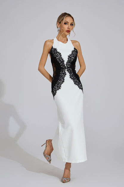 Bianca Lace-Panel Halter Midi Gown