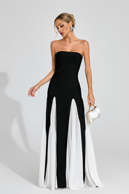 Monique Monochrome Strapless Evening Gown