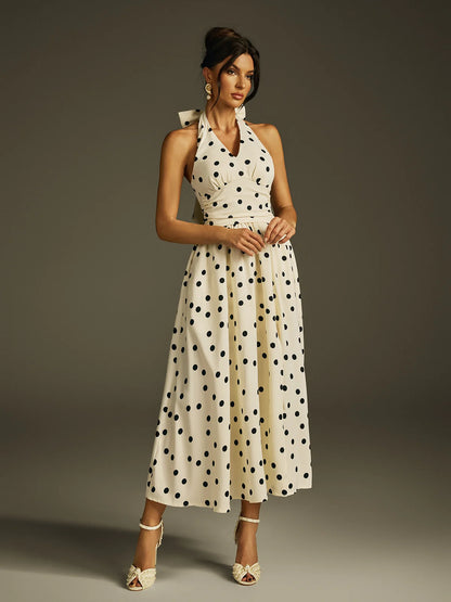Colette Polka Bow Halter Midi Dress