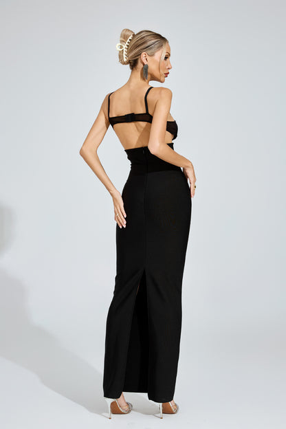 Énigme Black Mesh Cutout Gown