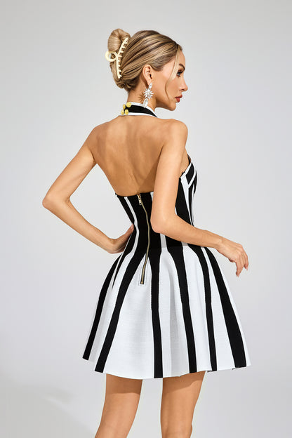 Monique Stripe Halter Skater Dress