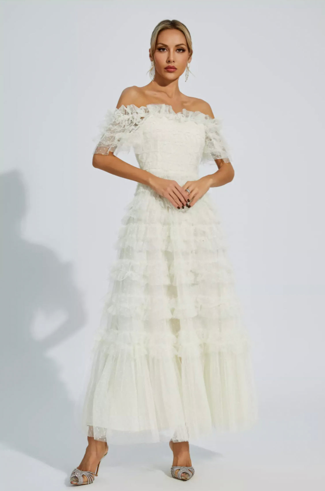 Kai off shoulder mesh maxi dress