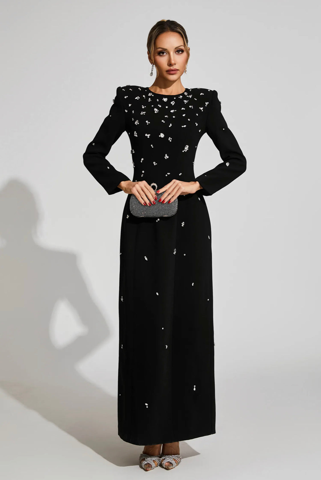 Black diamond long sleeves maxi dress