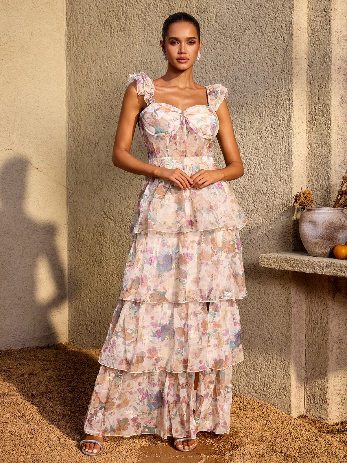 Aurelia Watercolor Tiered Maxi Dress – Chaud Tokyo