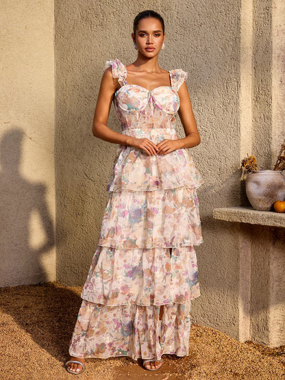 Aurelia Watercolor Tiered Maxi Dress