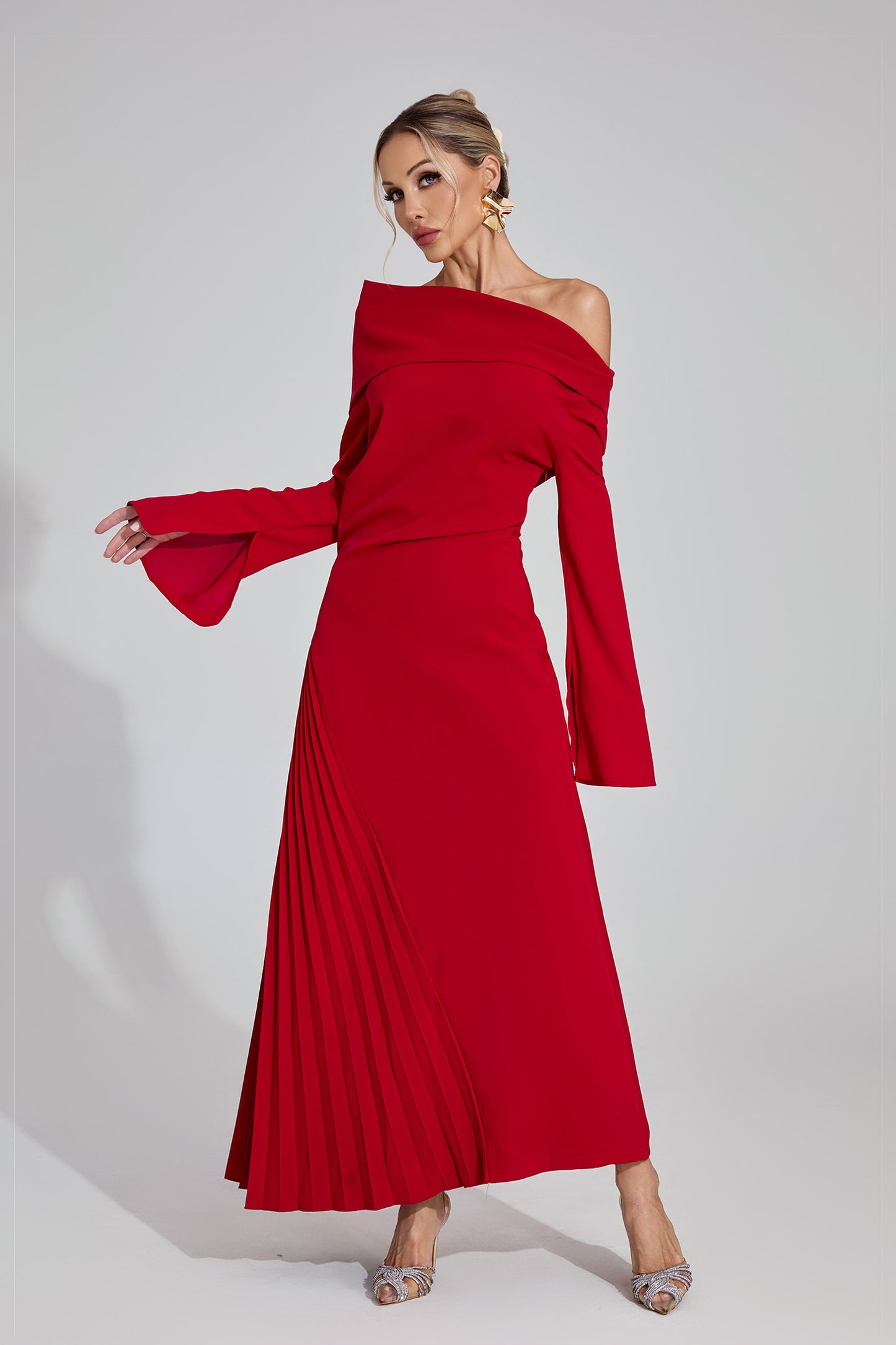 Valentina Draped Pleated Maxi Dress