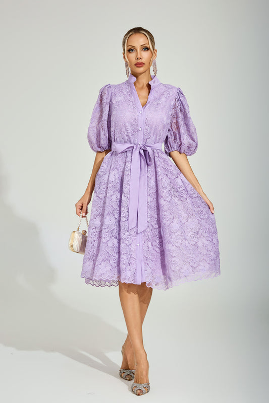 Lilac Bloom Lace Midi Dress