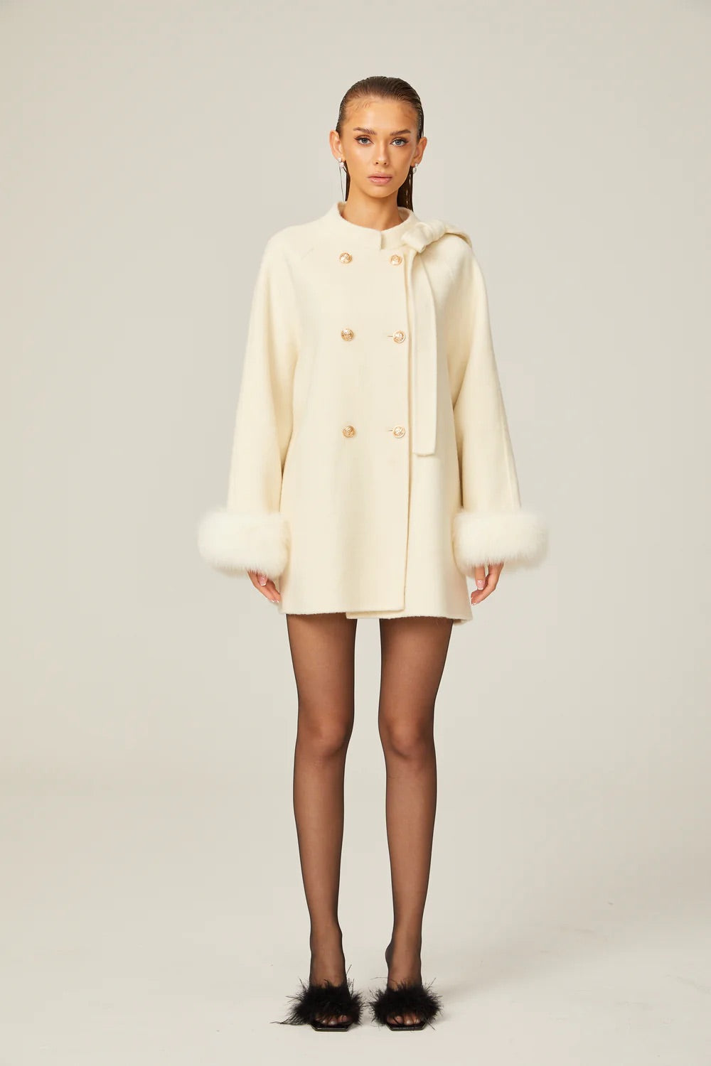 Wool fur bowknot coat