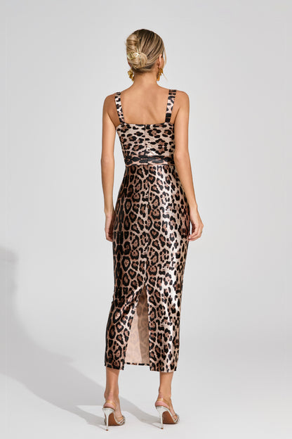 Liora Metallic Leopard Bustier Dress