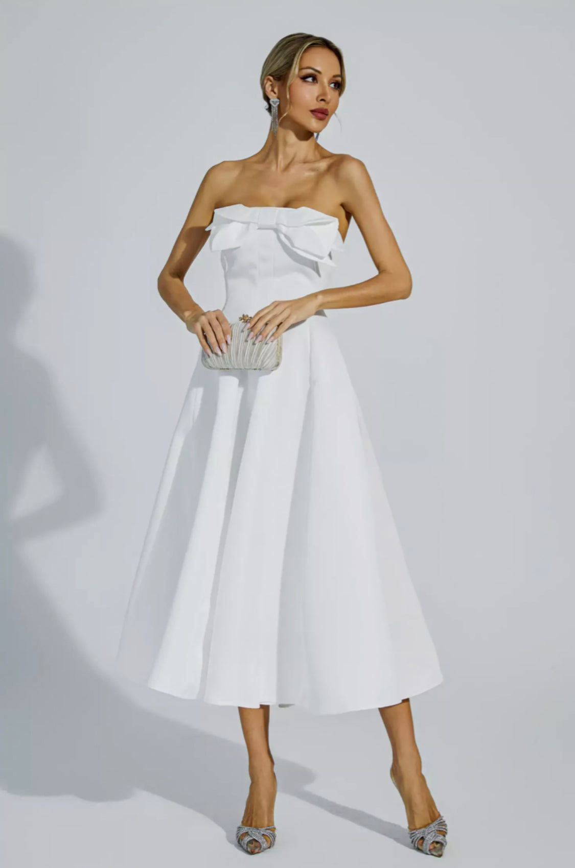 Andi white bow midi dress