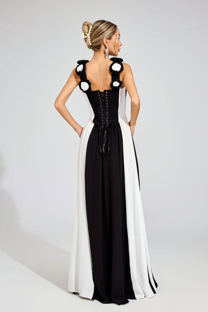 Fleur Noir Striped Maxi Dress
