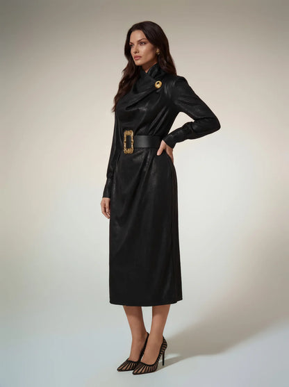 Aveline Structured Belted Midi Dress