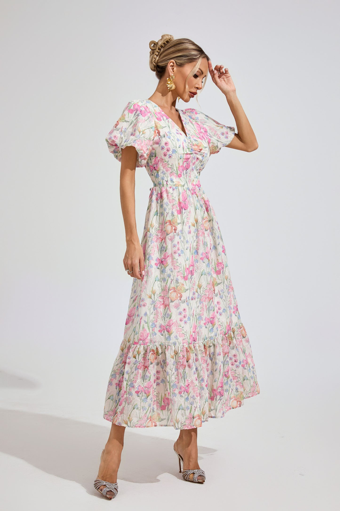 Fleur Meadow Puff Sleeve maxi Dress