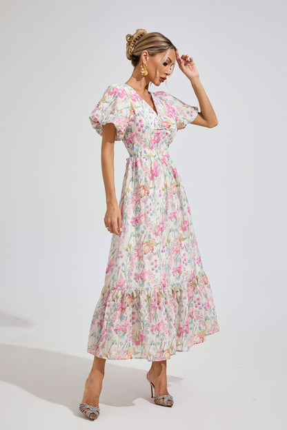 Fleur Meadow Puff Sleeve maxi Dress