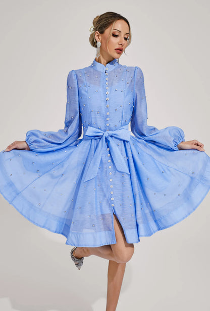 Amira Pearl Studded Flare Dress