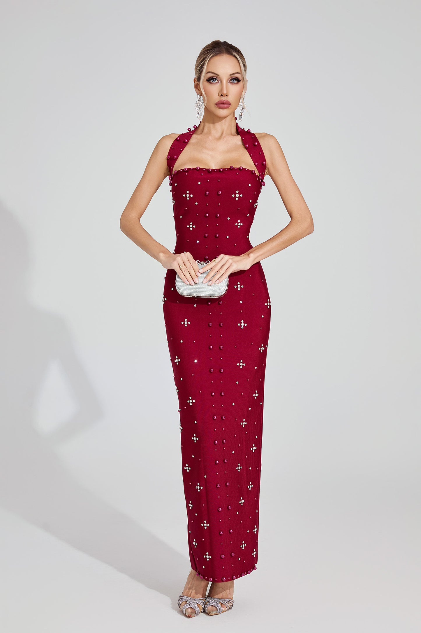 Pearla Garnet Halter Gown