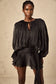 Ruffled draped black mini dress