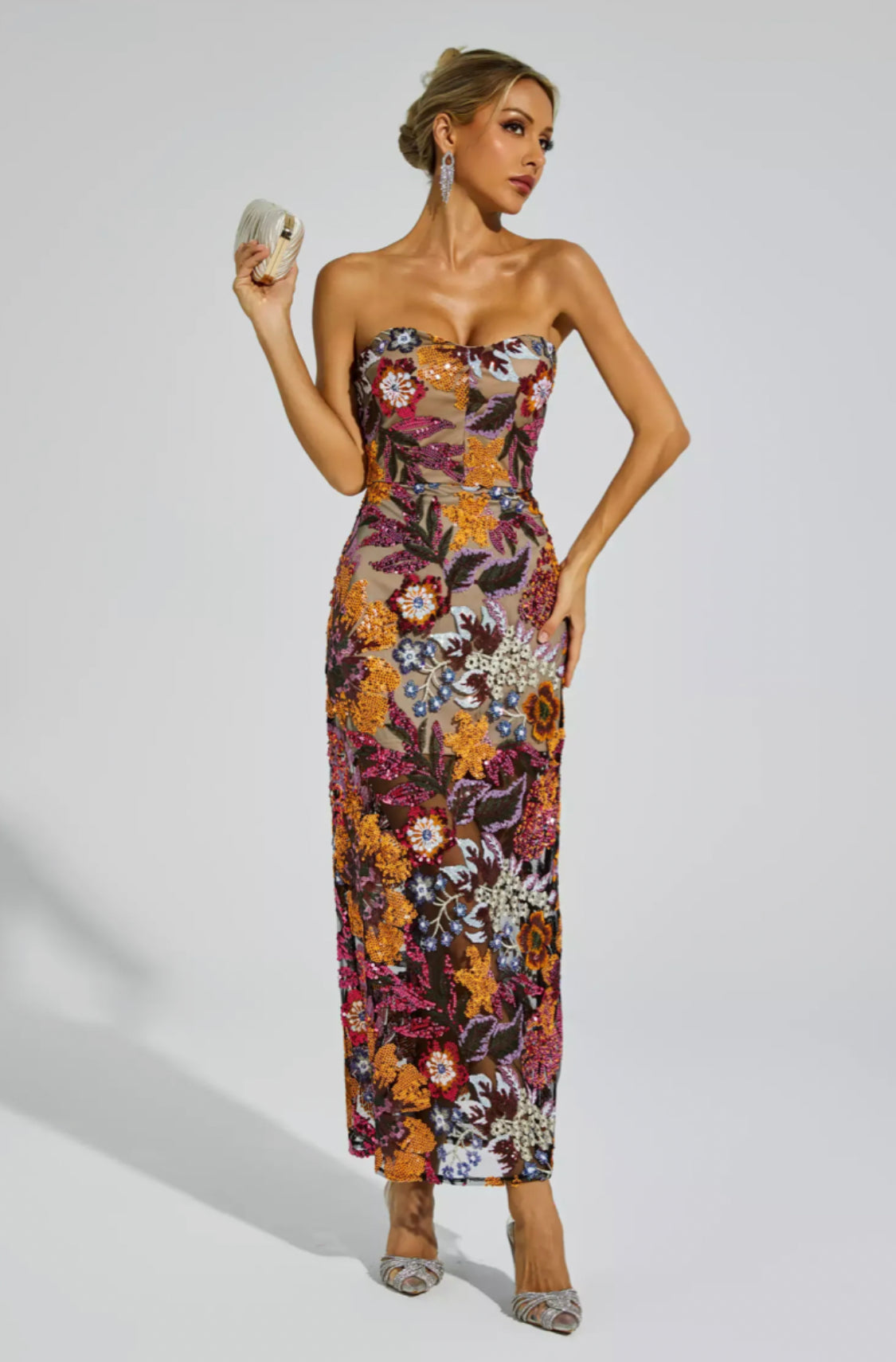 Leanna brown/red flower midi dress