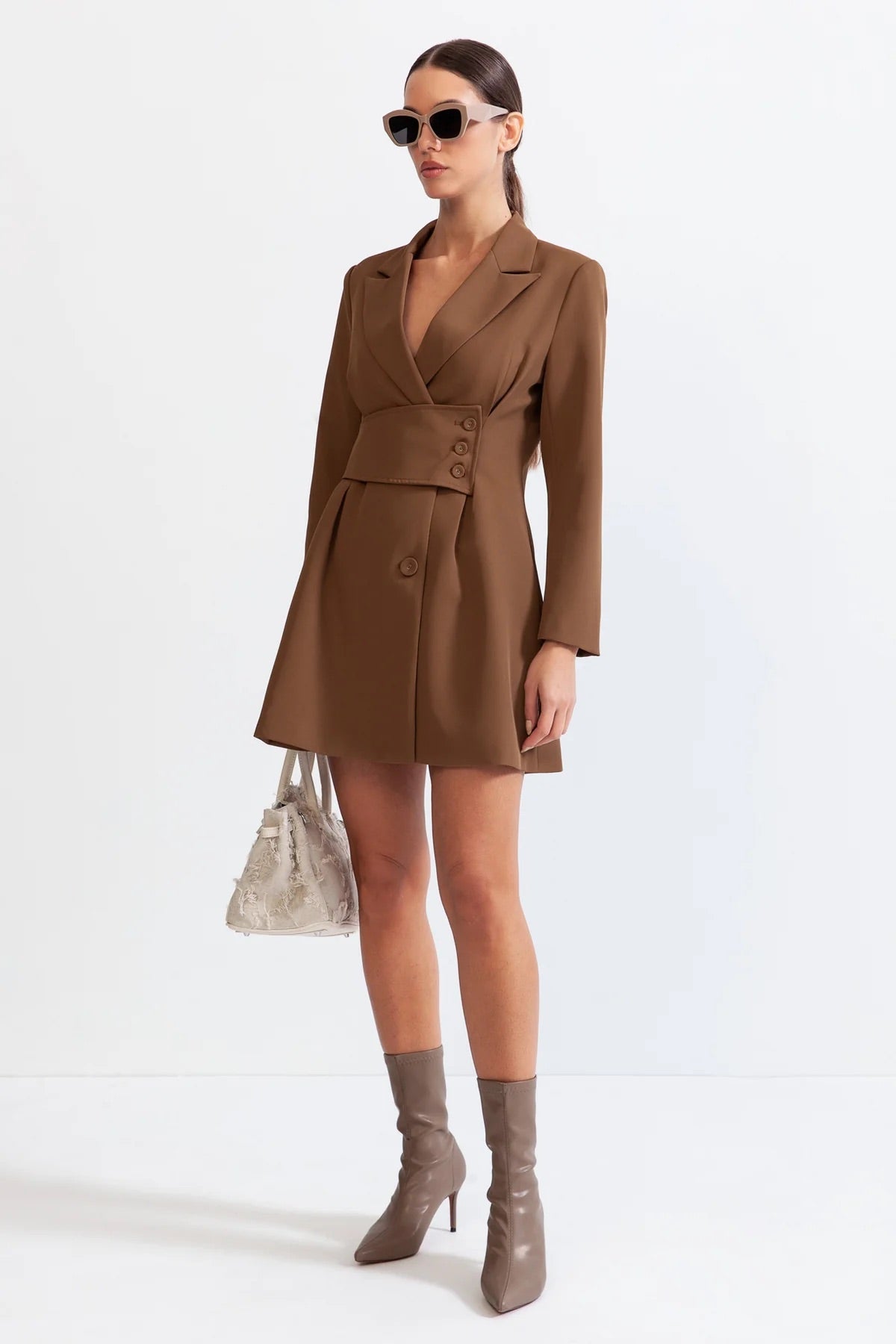 Brown mini blazer dress (8284687892718)