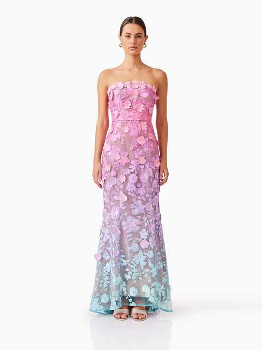 Fleur Ombre Strapless Gown