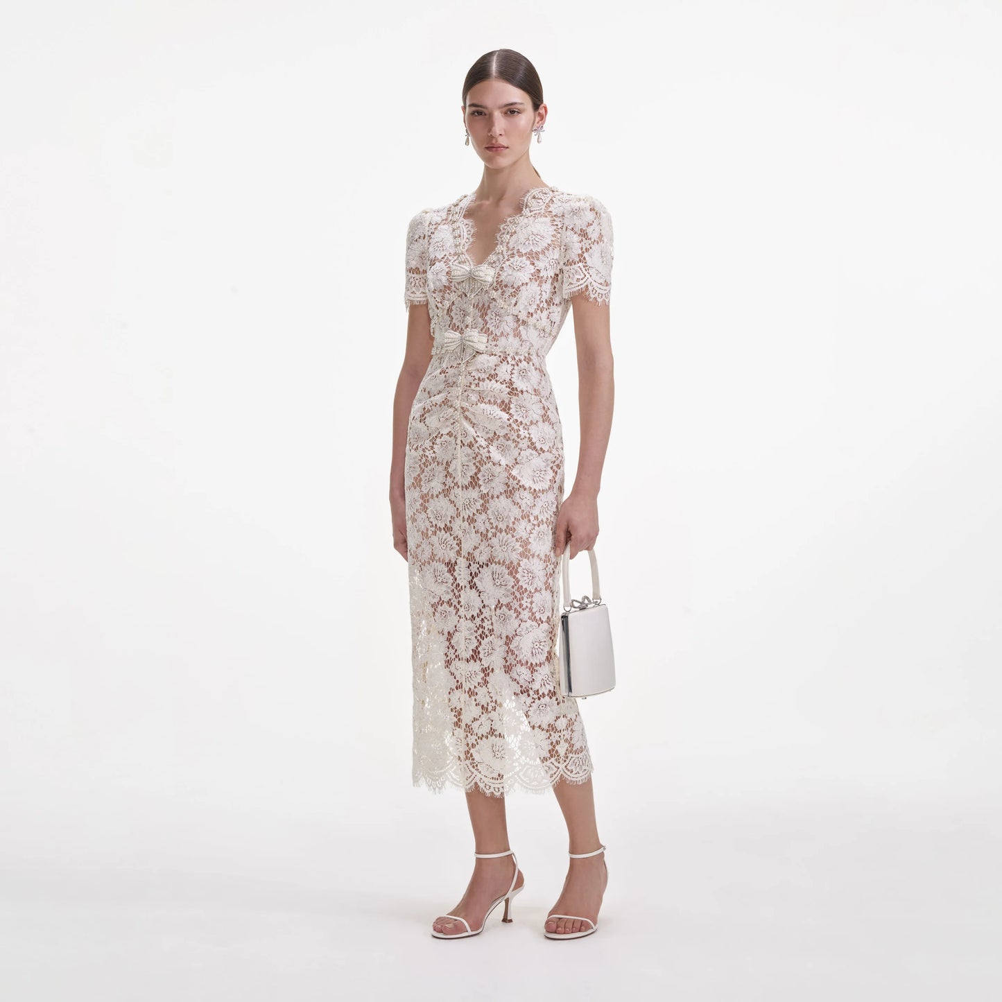 Celeste Ruched Lace Midi Dress