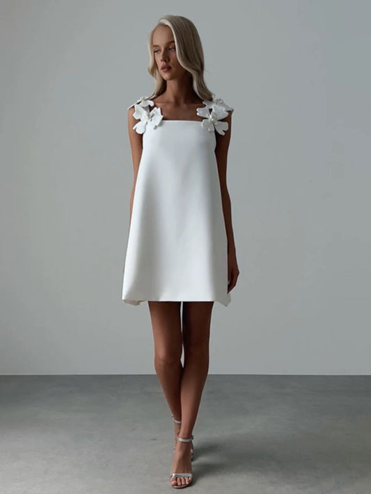 Flower sleeves white mink dress