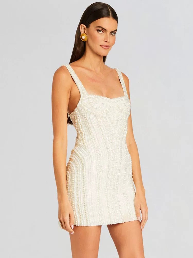 White pearls mini dress