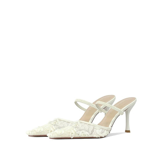 Amélie Lace Embroidered Mule Heels