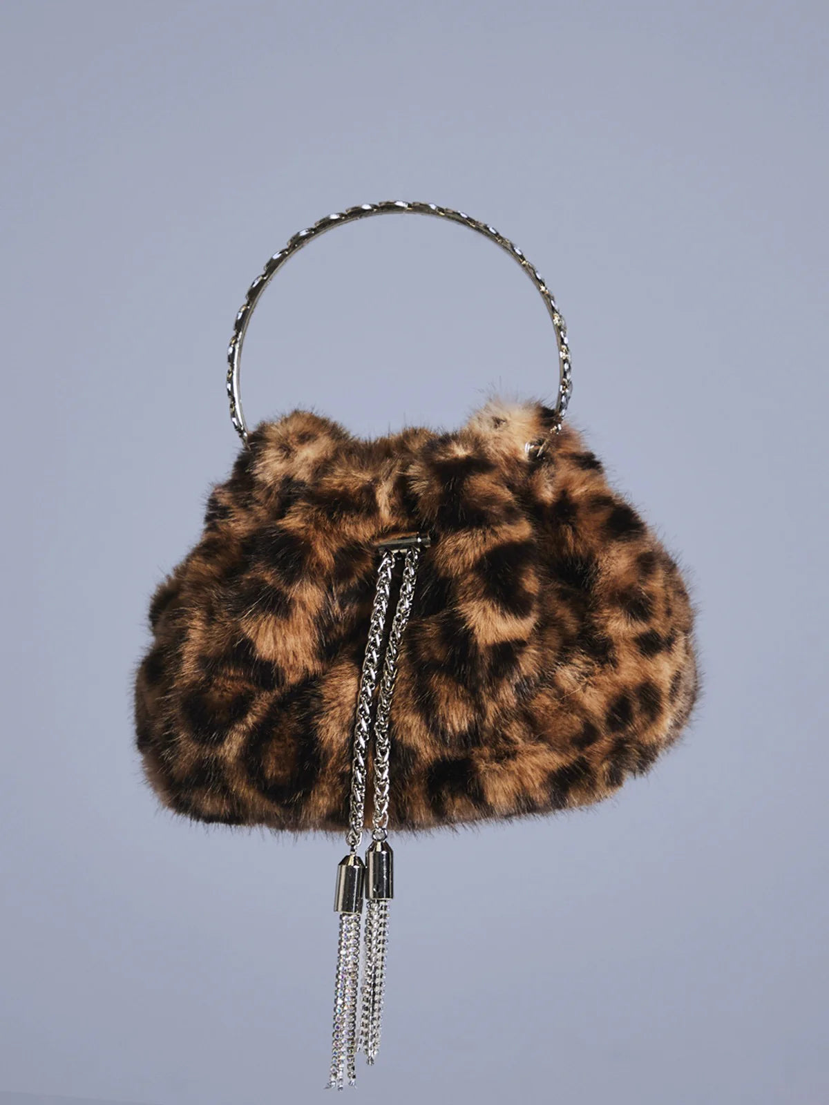 Mae leopard faux fur bag