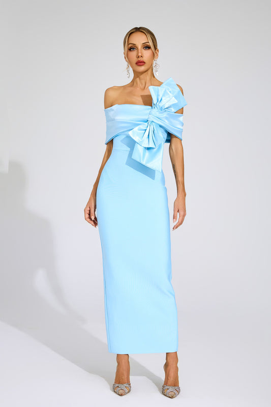 Bleu Satin Bow Gown