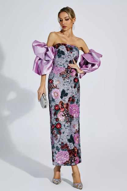 Amelie puff sleeves flower midi dress