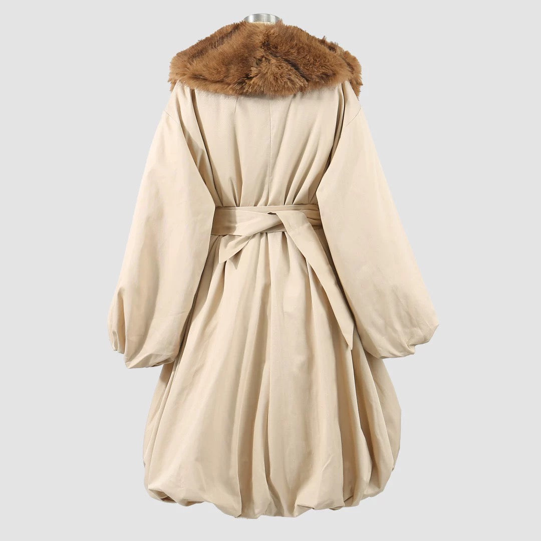 Dominique Faux Fur Balloon Hem Coat